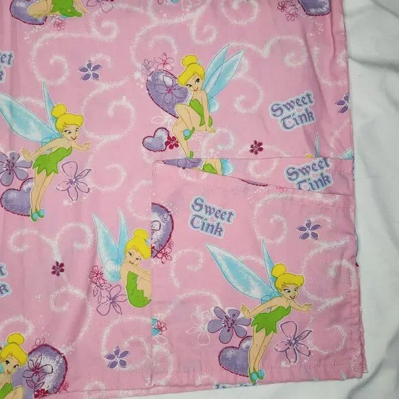 Disney Womens XL Sweet Tink Tinkerbell Scrub Top PInk - Picture 3 of 10